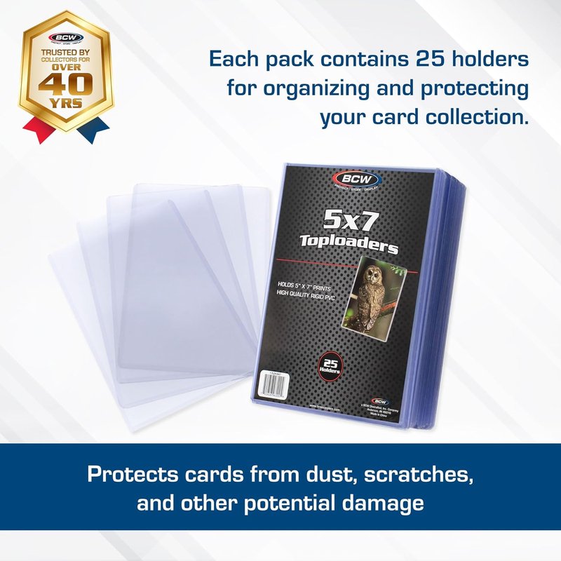 BCW 5x7 Topload Holder - Rigid Photo & Card Protector | 25 Count Hard Plastic Sleeves for Postcards & Memorabilia