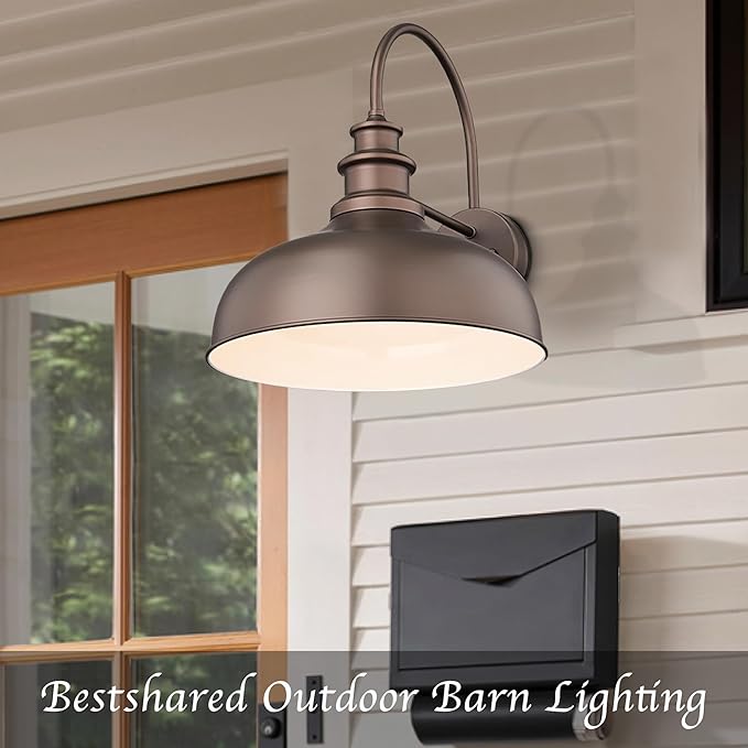 Bestshared 16 Inch Large Gooseneck Barn Light Farmhouse Wall Mount Light Fixture Exterior Sconce Lighting Outdoor Wall Lantern Light Vintage Farmhouse Barn Light(ORB+White, 16"-1pack)