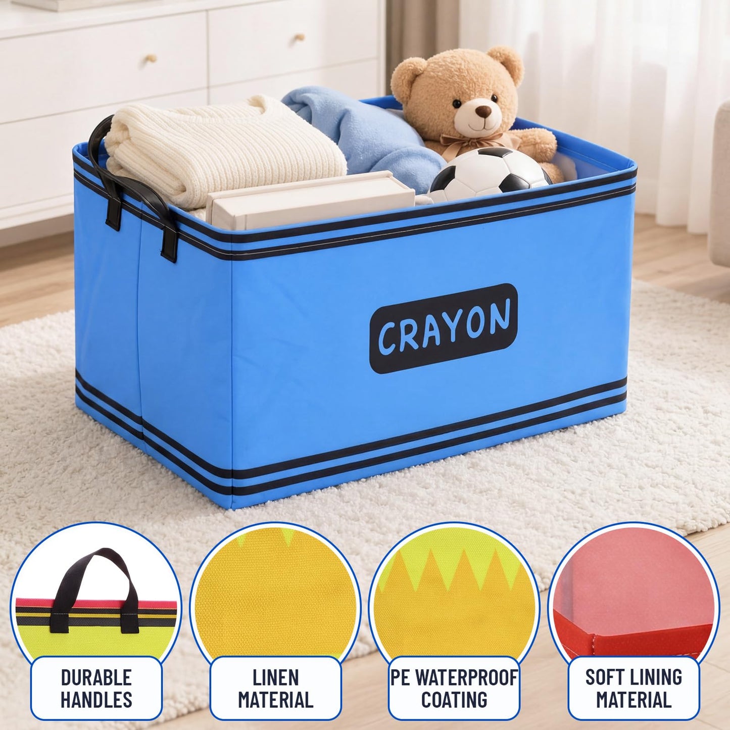 Vesici 6 Pcs Back to School Storage Basket 15 x 10 x 8.6 Inches Rectangle Classroom Storage Bins with Handles Collapsible Canvas Organizer Boxes for Classroom Library Home Nursery