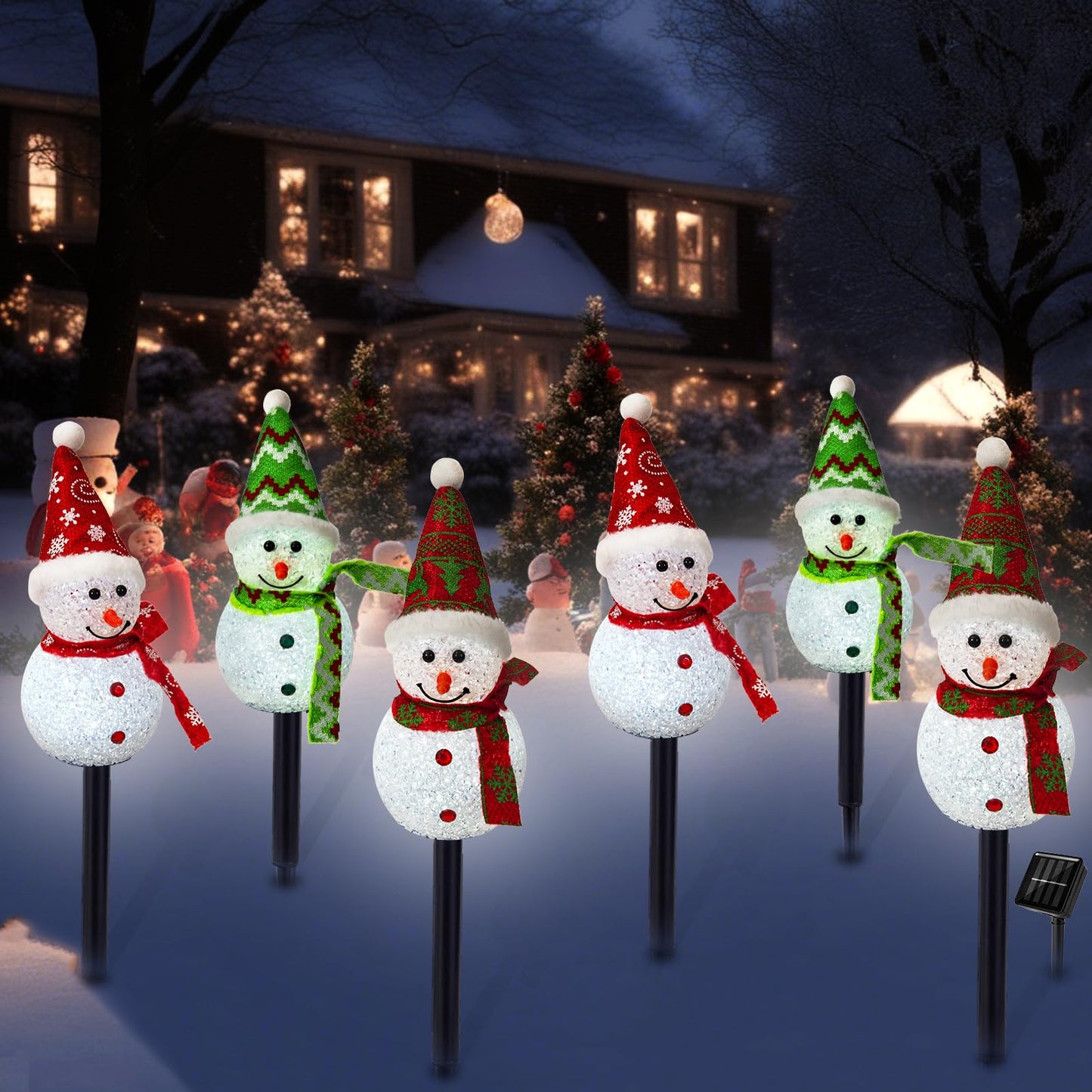 TAILERRI Solar Christmas Pathway Lights Outdoor Decorations, Set of 3 LED Snowman Stake Lights, Waterproof Walkway Landscape Light for Yard, Garden, Winter Decor (Red/Green Snowman, 3-Pack)