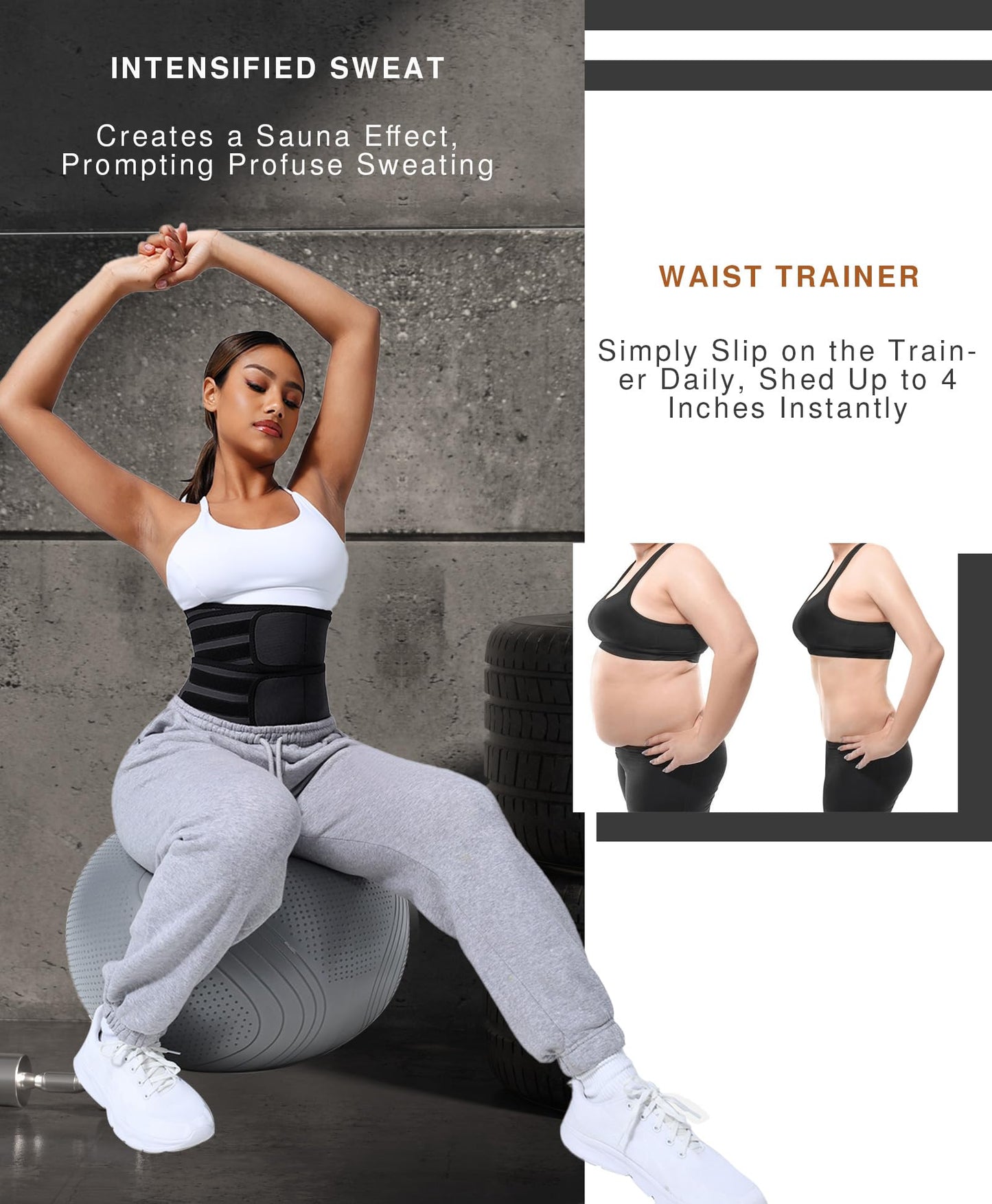 Lover-Beauty Waist Trainer for Women Long Torso Sauna Workout Waist Trainer Double Belts Neoprene Corset Waist Cincher Trimmer with Zipper