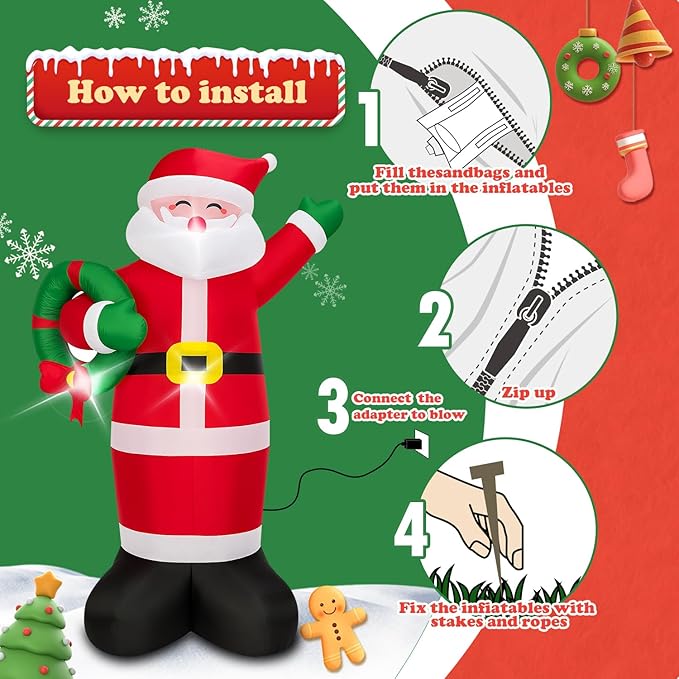 Christmas Decorations Outdoor Inflatables 5FT Santa Claus Holding Garland Inflatable Yard Decor with Build-in LEDs Blow Up for Christmas Party Indoor Outdoor Yard Garden Lawn Patio
