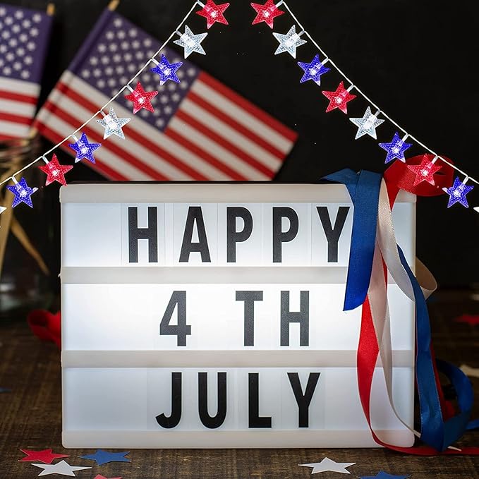 ITICdecor 4th of July Decor Red White Blue Stars String Lights, 15 FT 30 LED Fairy Lights Battery Operated Indoor&Outdoor Star Lights for Independence Day President Day Memorial Day