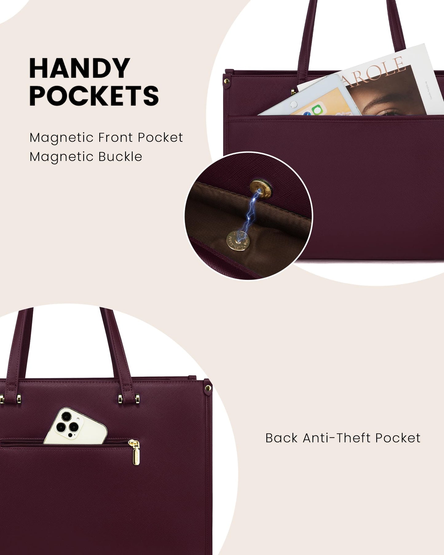LOVEVOOK Laptop Bag for Women, 15.6'' Laptop Tote Purse 2-in-1 Professional Work Bag Business Briefcase with Clutch Purse, Waterproof Leather Computer Handbag for Teacher Office Travel