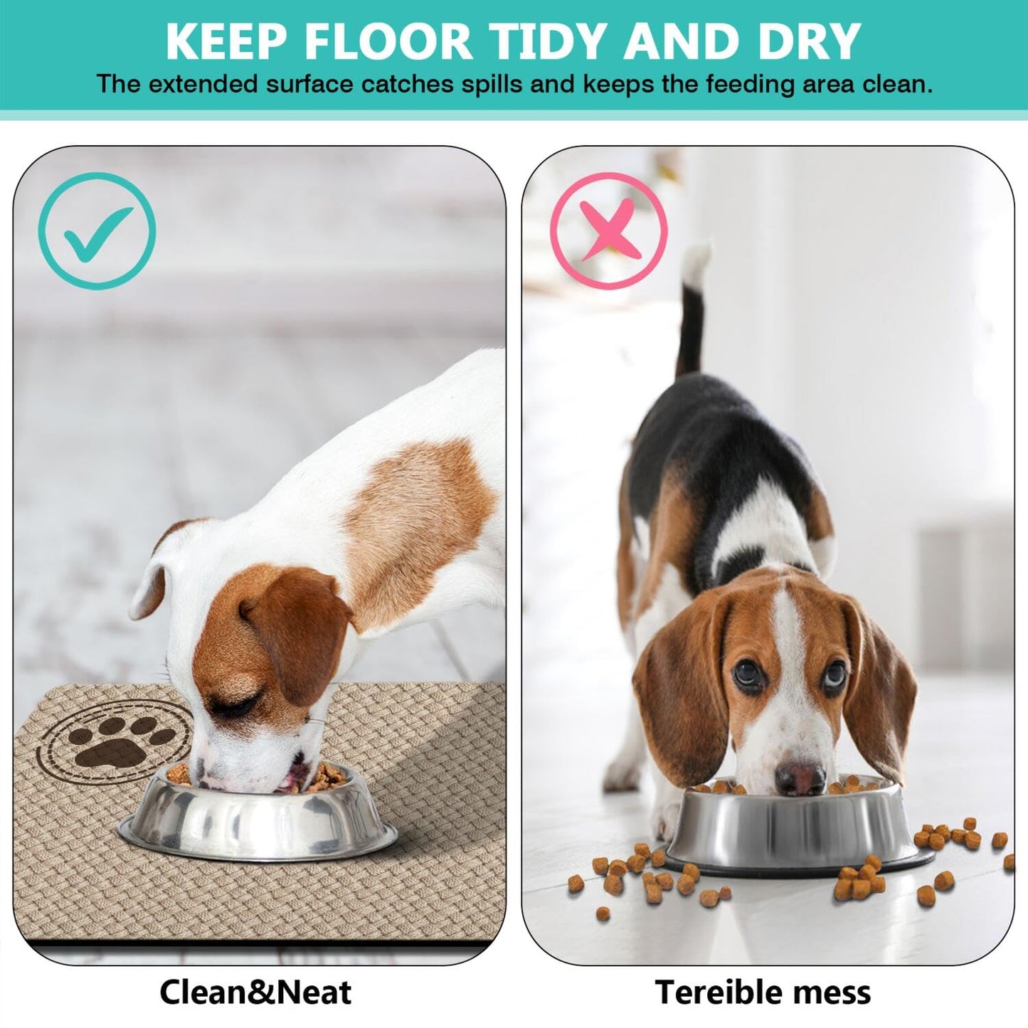 Pet Feeding Mat for Floors Waterproof Dog Mat for Food and Water Absorbent Quick Dry Non Slip mat for Cat Bowls