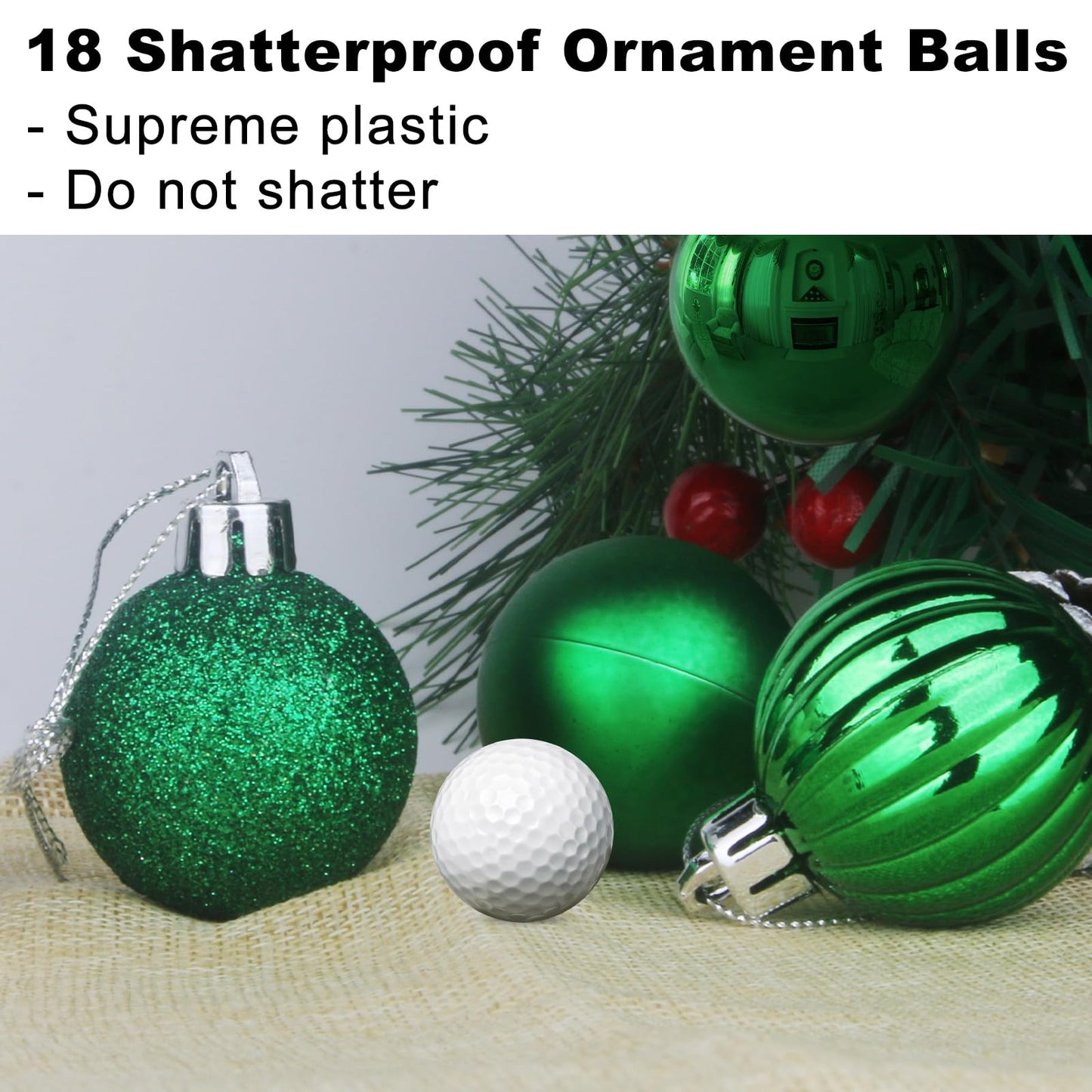 Emerald Green 3.2" Large Christmas Balls - Christmas Tree Decoration Ornaments Shatterproof Hanging Balls for Birthday St. Patrick's Day Easter Mardi Gras Holiday Wedding Decorations Set of 18pcs