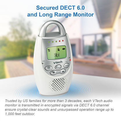 VTech Communications DM221 Audio Baby Monitor with up to 1,000 ft of Range, Vibrating Sound-Alert, Talk Back Intercom & Night Light Loop, White/Silver