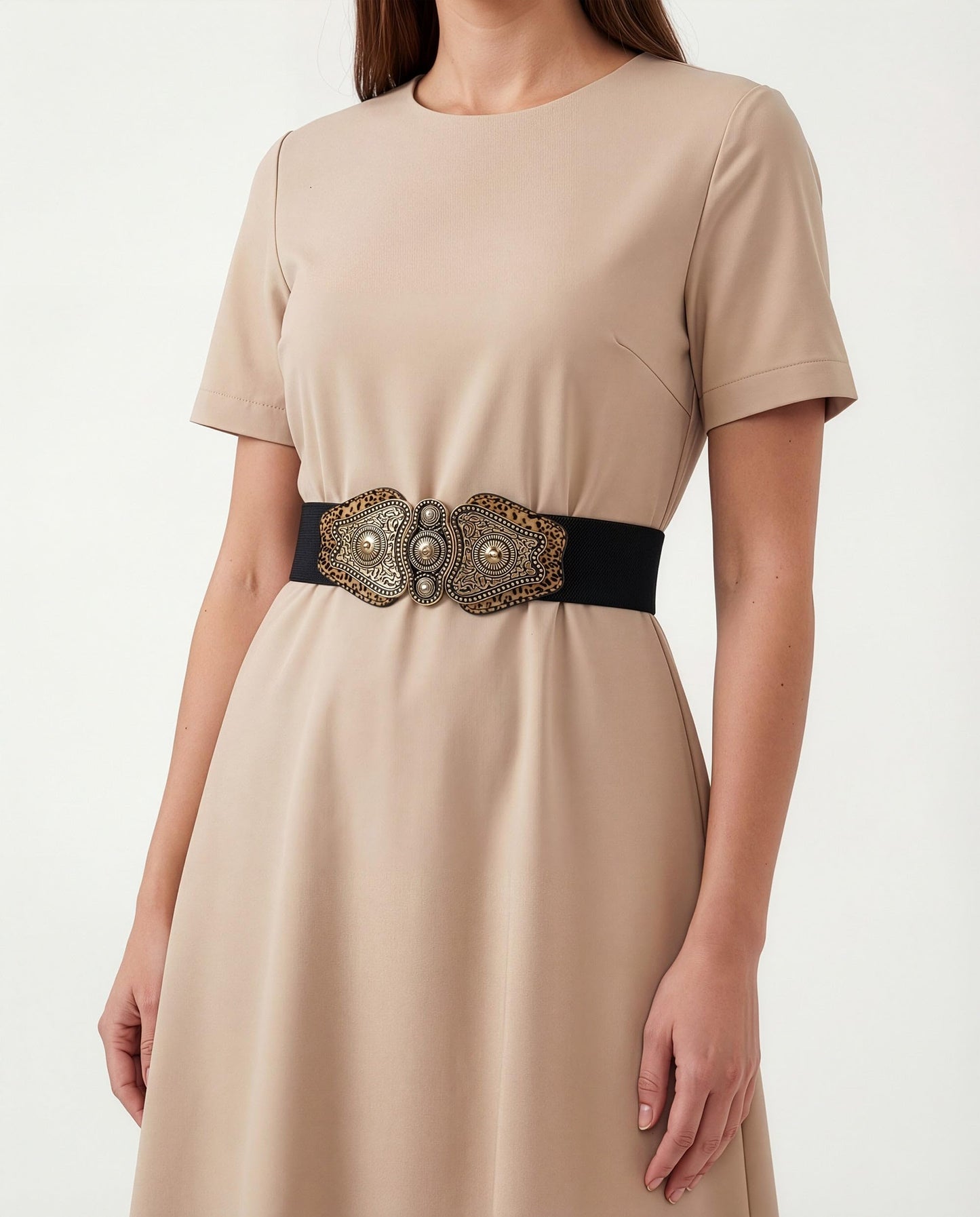 BlackButterfly Wide Elastic Stretch Vintage Antique Retro Buckle Belt (Black - Leopard, XL)