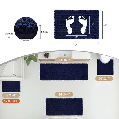 Disolla Small Bath Mat 17x24 Inch - Chenille Navy Blue Bathroom Rug, Extra Soft Absorbent Plush Shaggy Bathmat, Non-Slip Machine Washable Floor Mat for Shower, Tub and Sink
