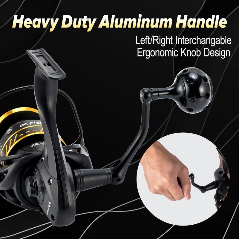 Dr.Fish Saltwater Spinning Reel, Graphite Body, 9+1 Ball Bearings, CNC Aluminum Spool and Handle, 25LB Carbon Fiber Drag, Surf Casting Lightweight Offshore Reel PL4000