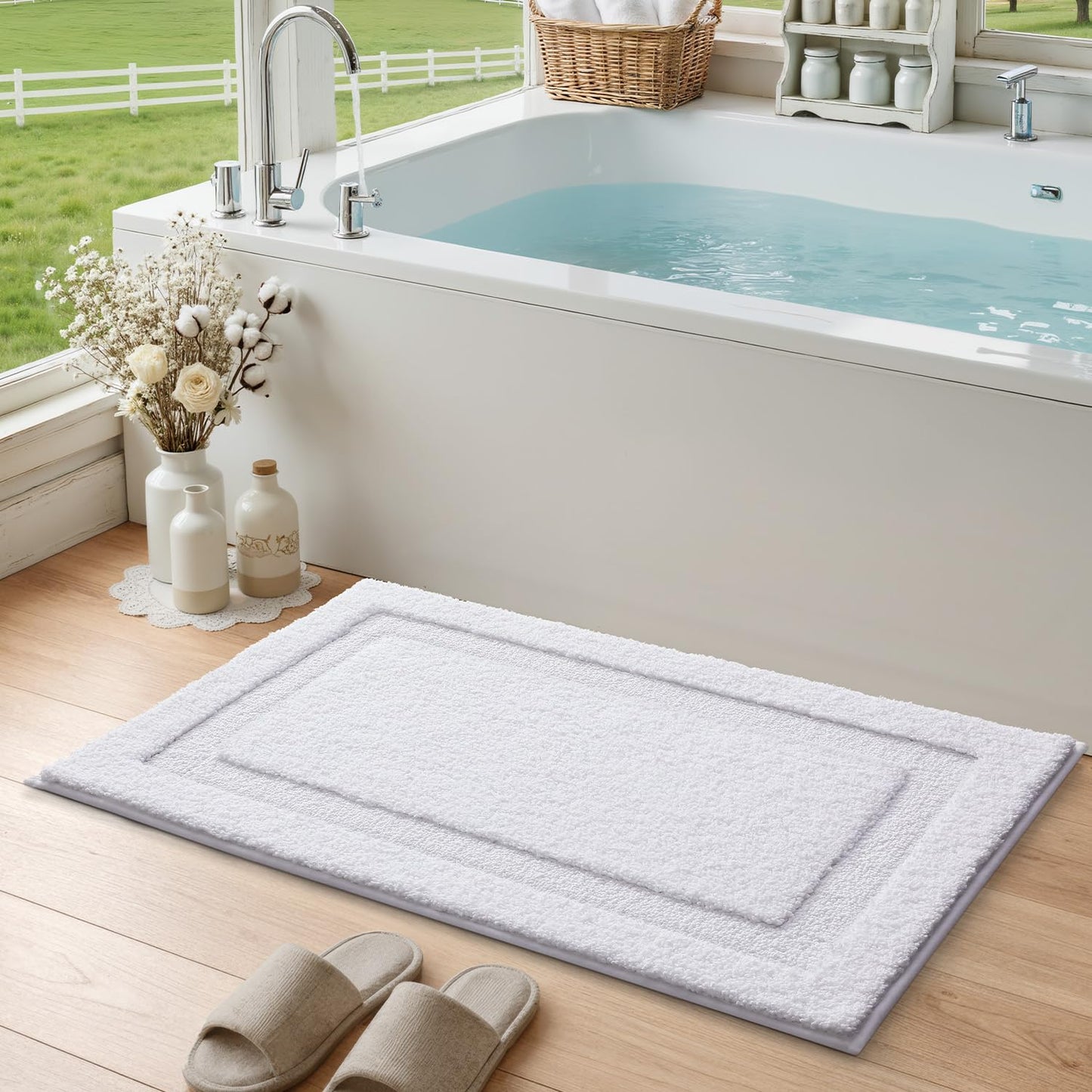 Color&Geometry White Bathroom Rugs 30x20, Extra Soft Absorbent Microfiber Bath Rugs, Non-Slip Bathroom mat, Washable Plush Bath Mats for Bathroom, Shower, Bathtub, Laundry, White