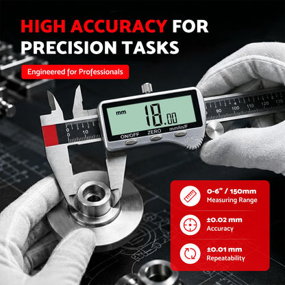 S&F STEAD & FAST Digital Caliper Measuring Tool 6 inch with Extra Large LCD Screen, Stainless Steel Micrometer Caliper Digital IP54, Measures Inch Mm Fraction for Workshop, 3D Printing