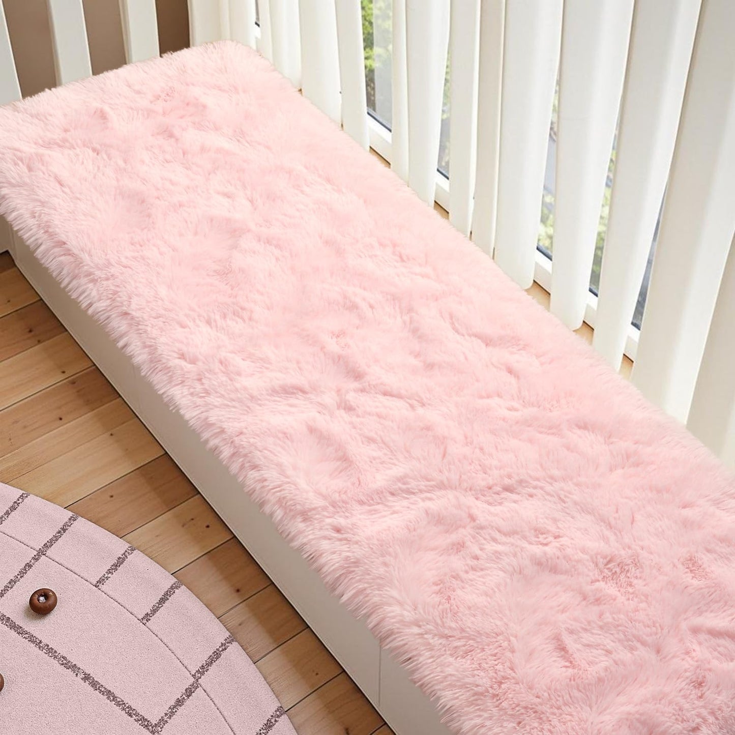 Terrug Pink Fluffy Runner Rug for Bedroom, 2x6 Ft Cute Shag Area Rugs for Hallway, Soft Machine Washable Plush Carpet with Non Slip Backing for Bathroom Bedside Kitchen Floor Decoration
