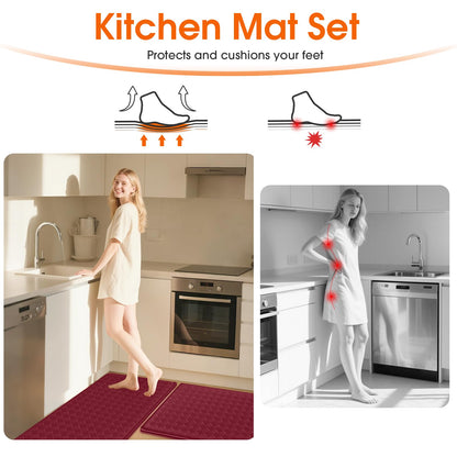 TranquilRelax Kitchen Mats, 2PCS Kitchen Rugs, Cushioned Anti Fatigue Kitchen Mats for Floor, Non-Slip Standing Desk Mat, Waterproof Kitchen Rug Set for Kitchen, Floor, Office,17.3"×30"+17.3"×47",Red