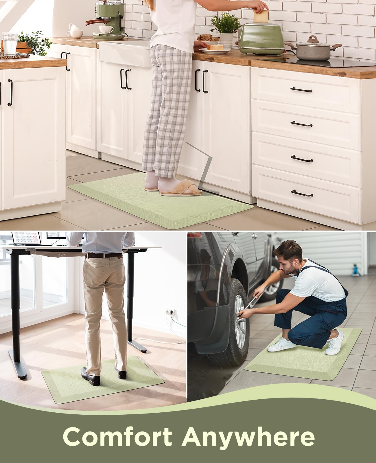 Ophanie Kitchen Mats for Floor, 3/4 Inch, 20x32 Anti Fatigue Cushioned Mat with 99+ Pairs of Anti-Slip Bottom Ridges,Kitchen Rugs,Waterproof,Comfort Ergonomic Standing Mat for Office,Home,Sink