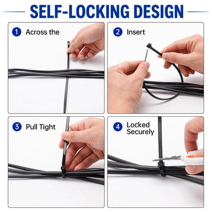 Zip Ties 12 inch, 1000 Pack Heavy Duty Black Zip Ties with 120 lbs Tensile Strength, Self-Locking Nylon Cable Ties,Wire Ties for indoor and outdoor use.