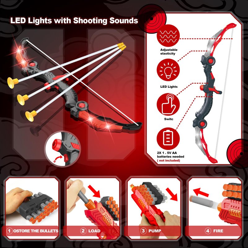 SpringFlower 2-in-1 Active Target Play Set with LED Light-Up Bow & Soft Foam Dart Blasters – Indoor Outdoor Family Game for Kids Ages 5-10, Gift for Boys & Girls