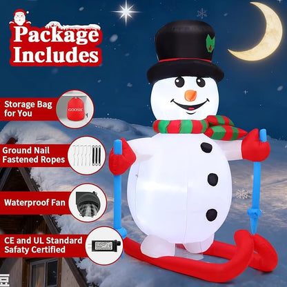 GOOSH 6 FT Christmas Inflatables Snowman Outdoor Decorations Blow Up Yard Ski Snow Man with Built-in LEDs for Xmas Party Garden Lawn Decor