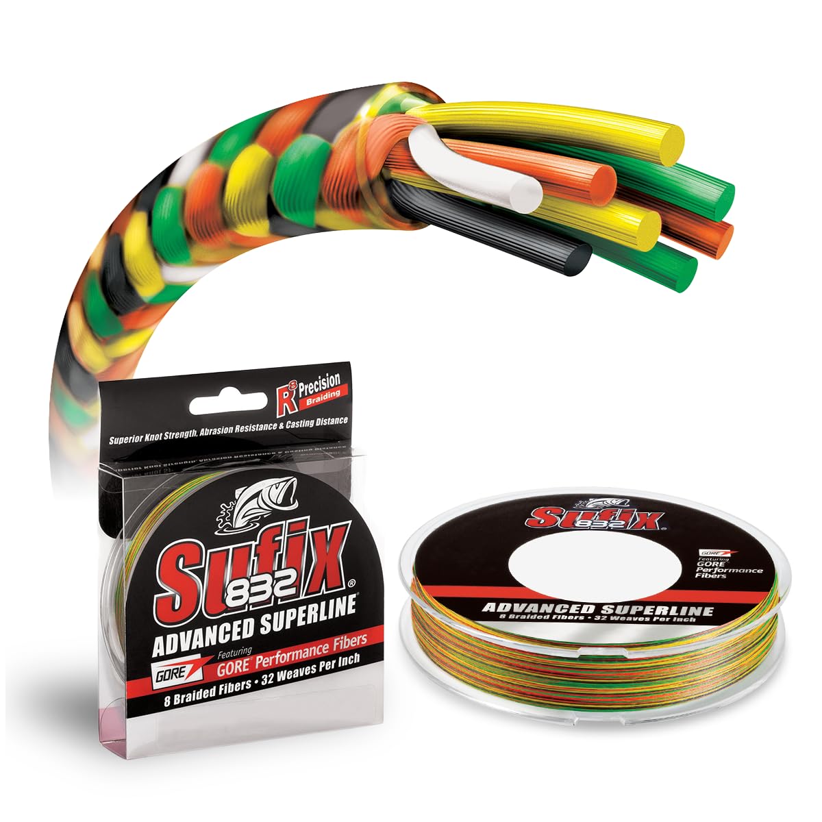 Sufix 832 Advanced Superline Braid, High-Strength Braided Fishing Line with Superior Durability, Fire Tiger, 15 lb., 300 Yd. Spool