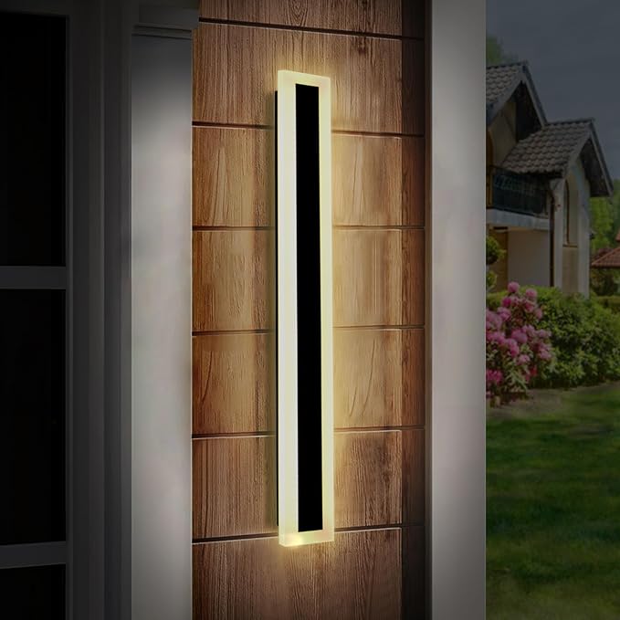 TooCust 2 Pack 23.6in Long Outdoor LED Wall Light, IP65 Waterproof, 24W Warm White 3000K, Narrow Strip Light, Long Wall Sconce for Garage, Wired Installation