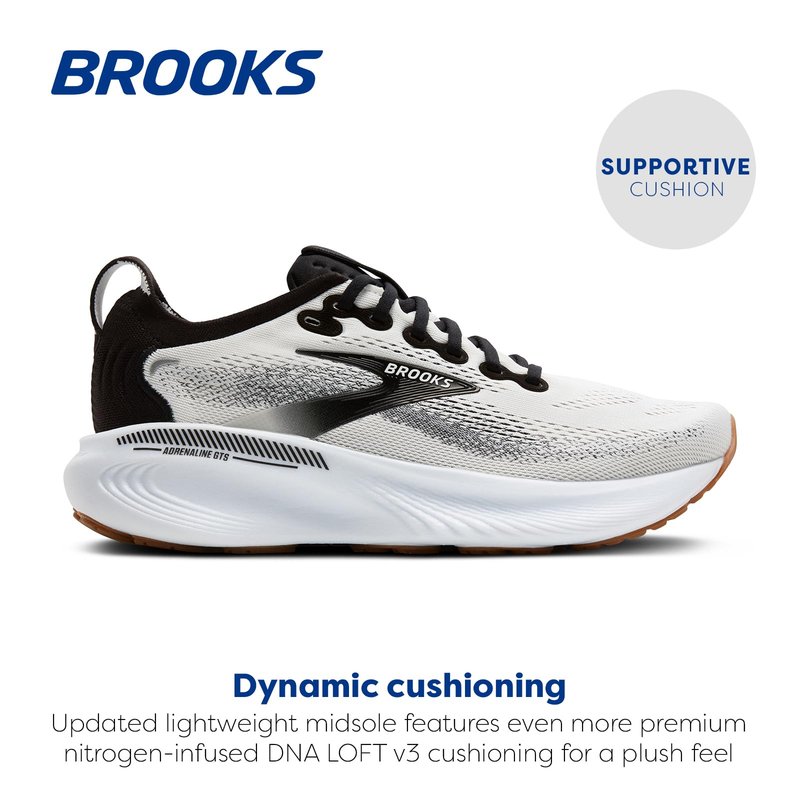 Brooks Women’s Adrenaline GTS 25 Supportive Running & Walking Shoe - White/Black/White - 7 Wide