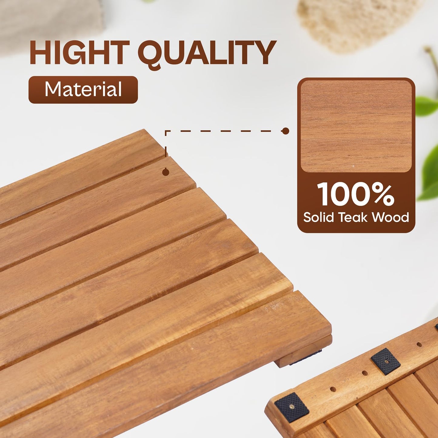 AN68 Wooden Shower Mat 13×20 in – Solid Acacia Wood Bath Mat, Non-Slip Feet, Slatted Fast-Drainage Design – Spa, Bathroom & Outdoor Use (Acacia)