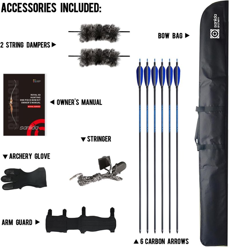 Royal X8 Traditional Wooden Hunting Bow - 60-Inch Handmade Longbow Kit for Adults | Right-Handed