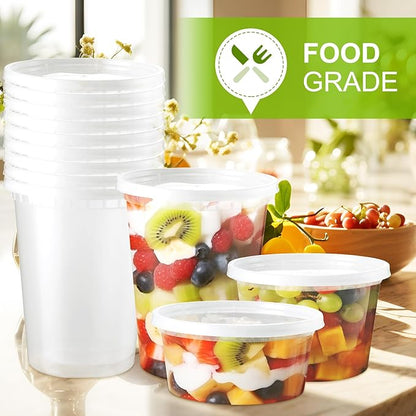 NEEBAKE 30 Set 32oz Deli-Containers-with-Lids, Airtight Food-Storage-Containers, Microwaveable & Freezer Safe Plastic-Storage-Containers-with-Lids, Soup Slime Overnight Oat To-Go-Containers