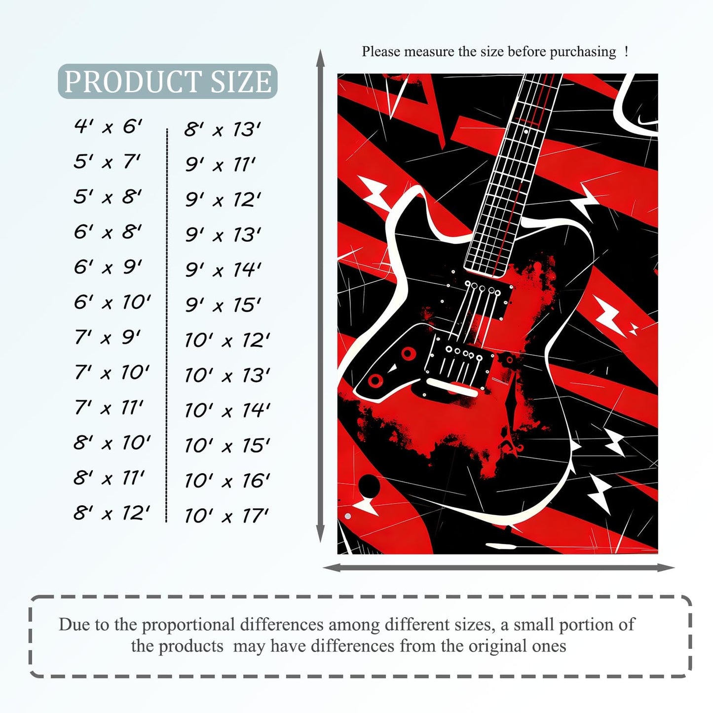 Electric Guitar Area Rug, Guitar Area Rug, Musical Theme Rugs, Faux Cashmere Washable, American Guitars Music Instrument Carpet for Studio, Living Room, Bedroom (5' x 7' (Rectangular))