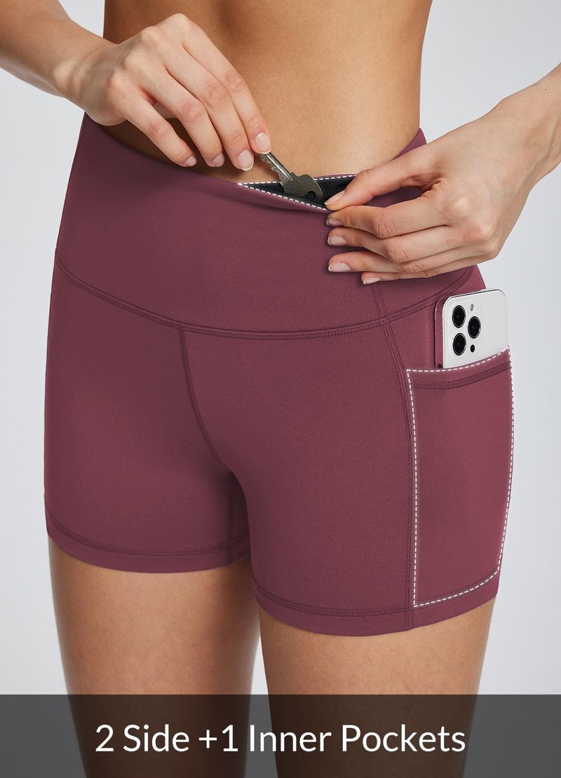 baleaf Gym Shorts Women 3" Biker Workout Yoga Spandex Running Volleyball Tummy Control Compression with Pockets Wine Red S