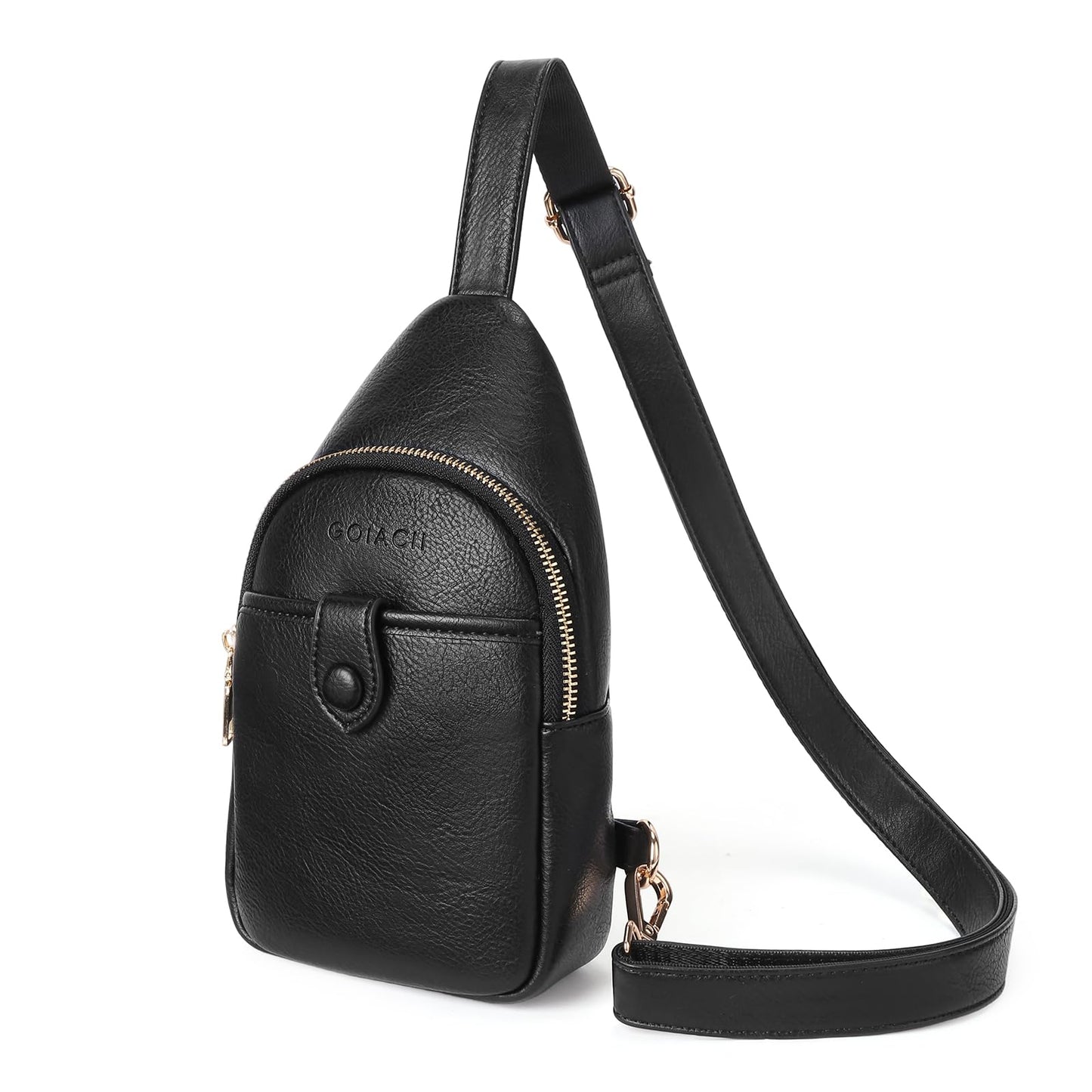 GOIACII Sling Bag for Women Men Leather Fanny Pack Chest Bags for Travel Sport Small Purse Crossbody Black