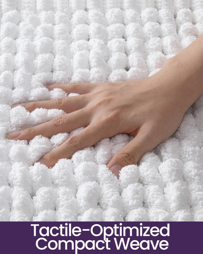 DEXI Bathroom Rugs 24x36, Non Slip Washable Bath Mat, Luxury Chenille Super Absorbent Ultra Thick Bathmats for Shower Floor, Plush Fluffy Shaggy Carpet for Tub, White