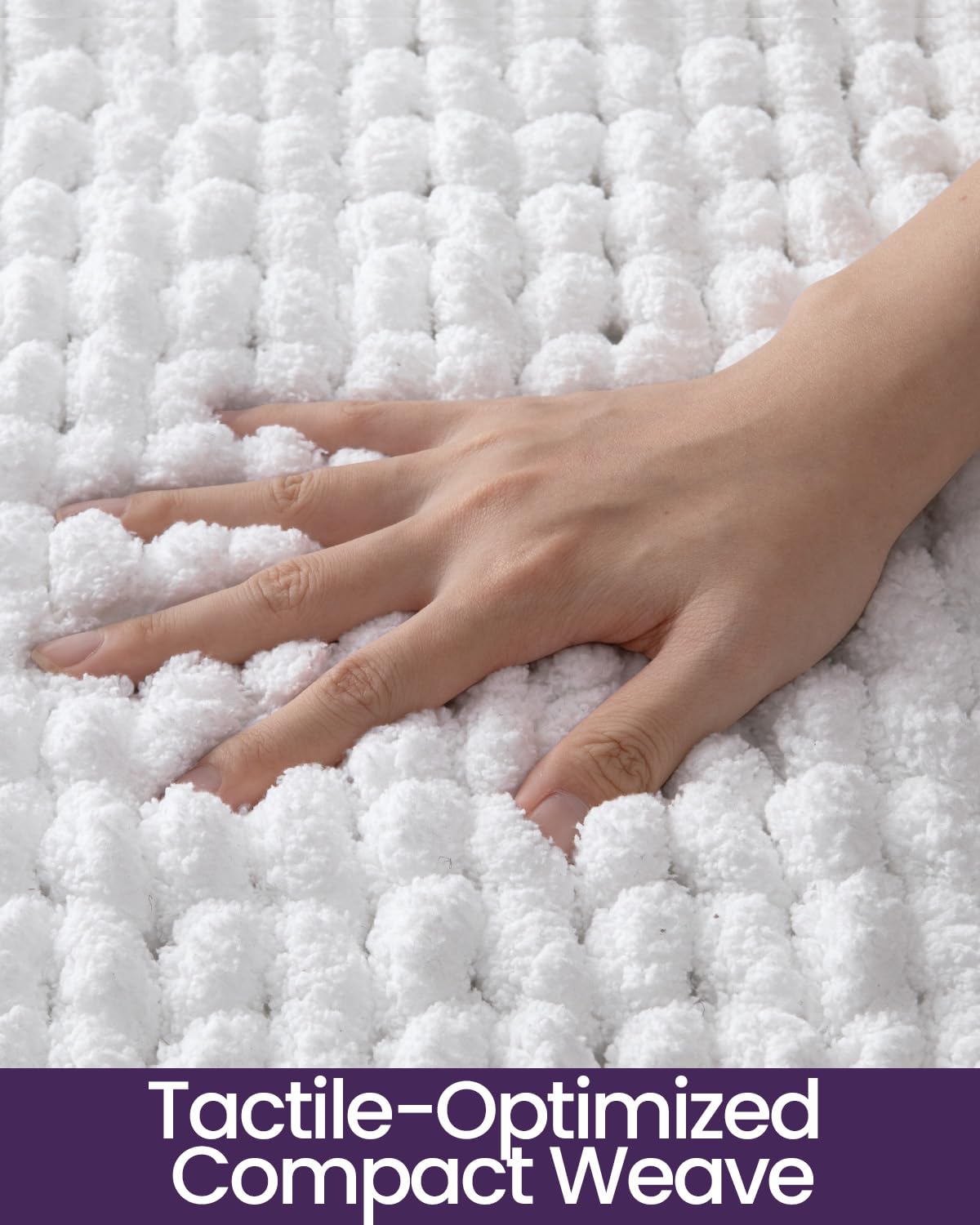 DEXI Bathroom Rugs 17x30, Non Slip Washable Bath Mat, Luxury Chenille Super Absorbent Ultra Thick Bathmats for Shower Floor, Plush Fluffy Shaggy Carpet for Tub, White