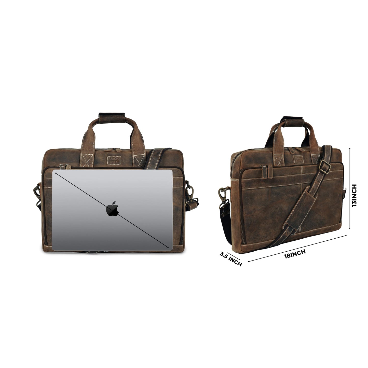 LEATHER VILLAGE 18" Leather Laptop Messenger Briefcase Bag for Men-Leather Satchel for Travel and Office Shoulder Bag-Rustic Brown