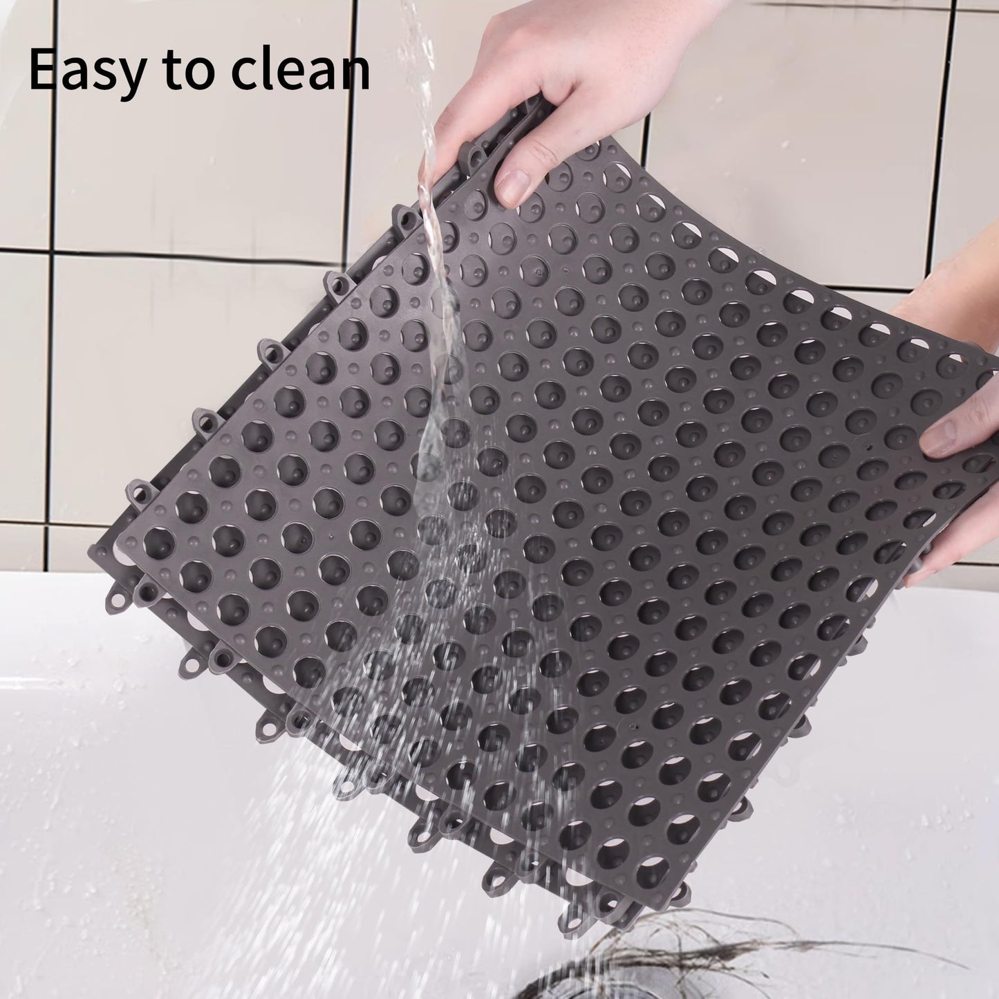 12 Pack 11.8" x 11.8" Interlocking Floor Tiles with Drain Holes Soft PVC Non Slip Shower Floor Mat Modular Interlocking Cushion Mat for Drain, Pool, Patio, Balcony, Kennel, Poultry, Floor Grid, Grey