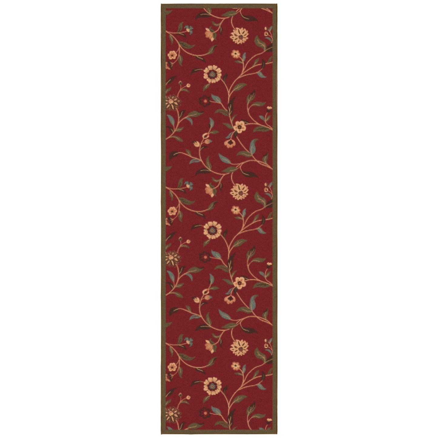 Ottomanson Hallway Runner Rug 2'7" x 9'6" Non Slip Floral Area Rugs Easy to Clean Laundry Rug Runner Durable Pet Friendly Floor Carpet Runners for Hallways Entryway Living Room Kitchen Bathroom, Red