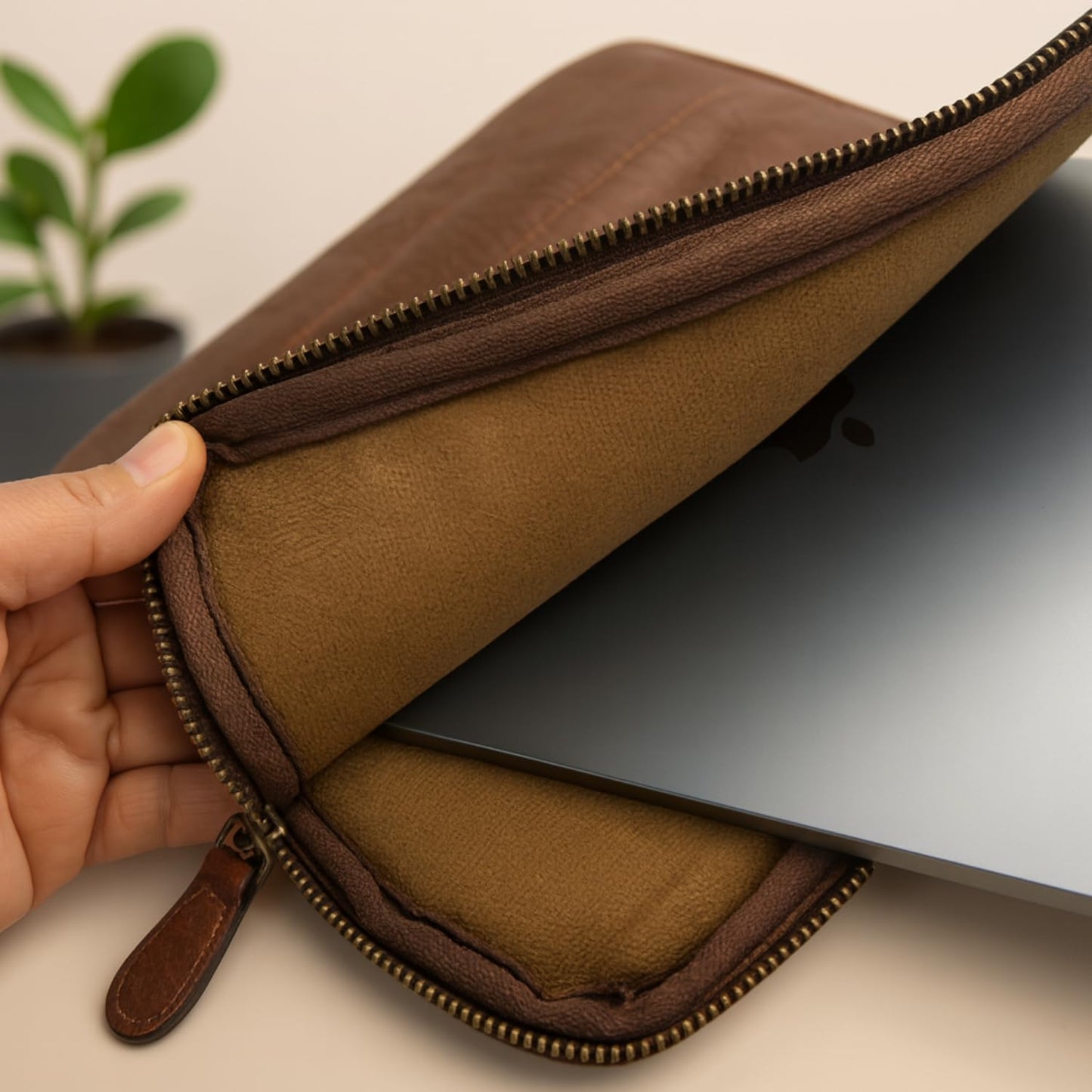 Genuine Leather – The Original Puffy Tablet Sleeve 9–11 Inch Case, Leather Air Pouch for Women & Men, Fits 9th/10th Gen, Pro 11", Air 10.9" + Magic Keyboard (Saddle Brown)