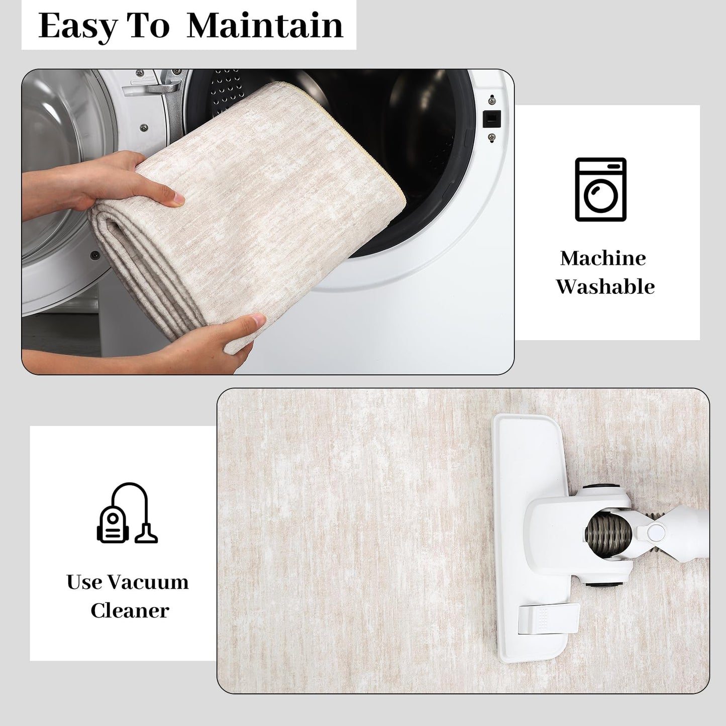 RUGSREAL 2x6 Runner Rug Washable Kitchen Runner Rug Modern Abstract Runner Mat for Hallway Contemporary Solid Rug Non-Slip Foldable Aesthetic Accent Floor Carpet for Living Room Bedroom, Beige
