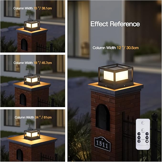 Solar Post Light Outdoor, 9.1" Modern Pillar Lamp Waterproof, Aluminum Column LED Lantern Fence Deck Cap Lights Dusk to Dawn, 3000K Landscape Lighting for Patio Driveway Pathway Garden Entrance