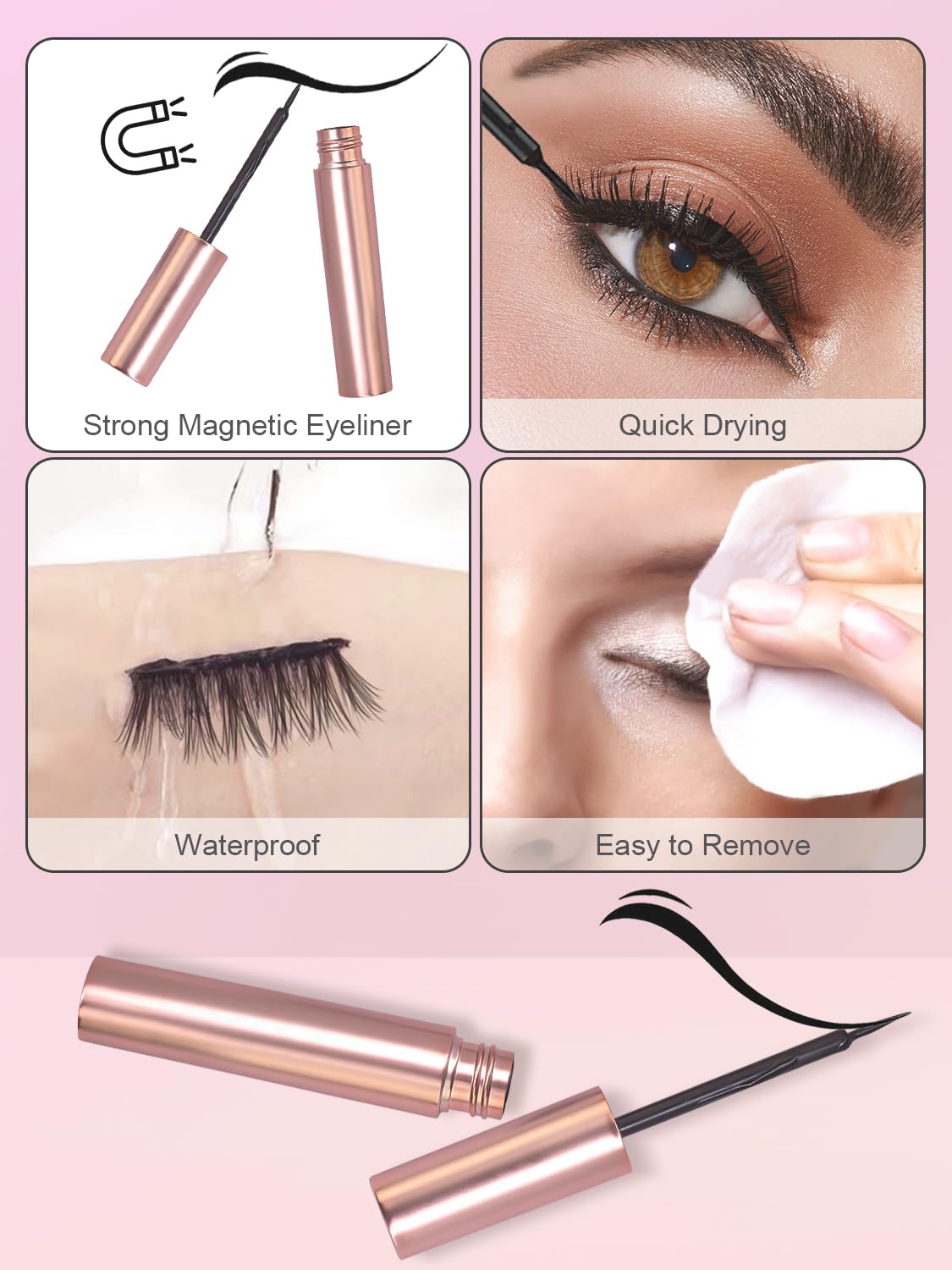 Sikkis Magnetic Eyelashes with Eyeliner - Magnetic Eyelashes Mink Look Kit, Mixed 3D Mink Reusable False Lashes with Applicator, No Glue Needed -5 Pairs