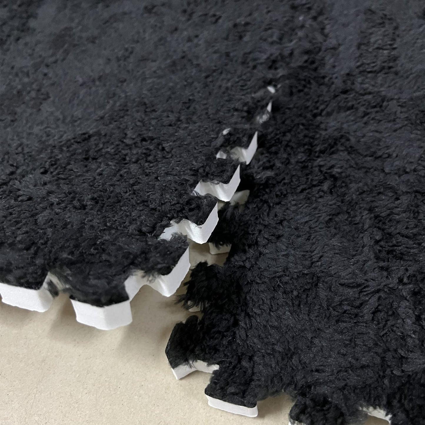 Smabee Interlocking Carpet Shaggy Soft EVA Foam Mats Fluffy Area Rugs Protective Floor Tiles Exercise Play Mat for Children Kids Room Home Parlor Bedroom (12 pcs, Black)