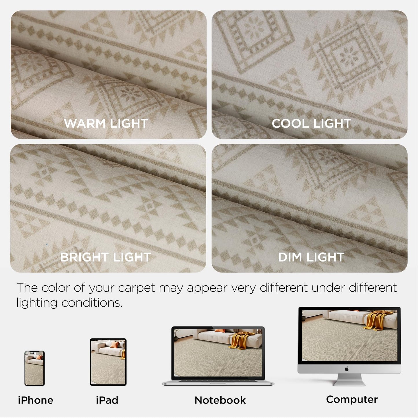 Joydeco 5×7 Area Rugs for Living Room, Non-Slip Boho Moroccan Soft Washable Rug, Low Pile Carpet for Bedroom, Dining Room, Home Office, Pet & Child Friendly, Cream&Dark Brown