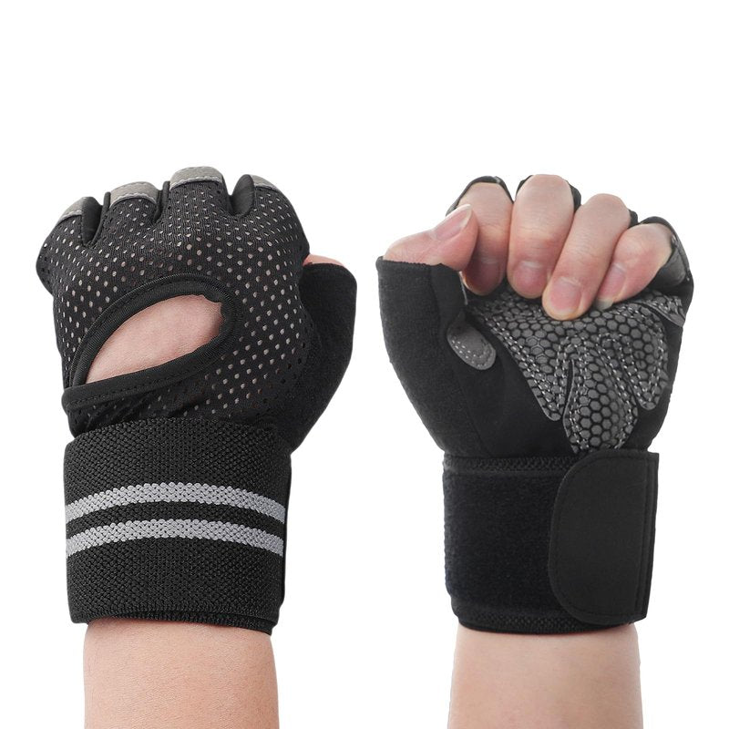 Greenery-GRE Workout Gloves with Wrist Support Weightlifting Gloves for Men Women Non-Slip Gym Gloves Fingerless Training Exercise Fitness (1, Black, X-Large-Men)