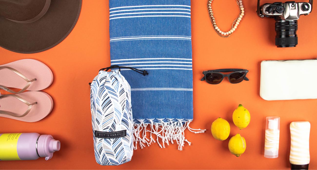 BAY LAUREL Turkish Beach Towel with Travel Bag 39 x 71 Quick Dry Sand Free Lightweight Large Oversized Towels Light