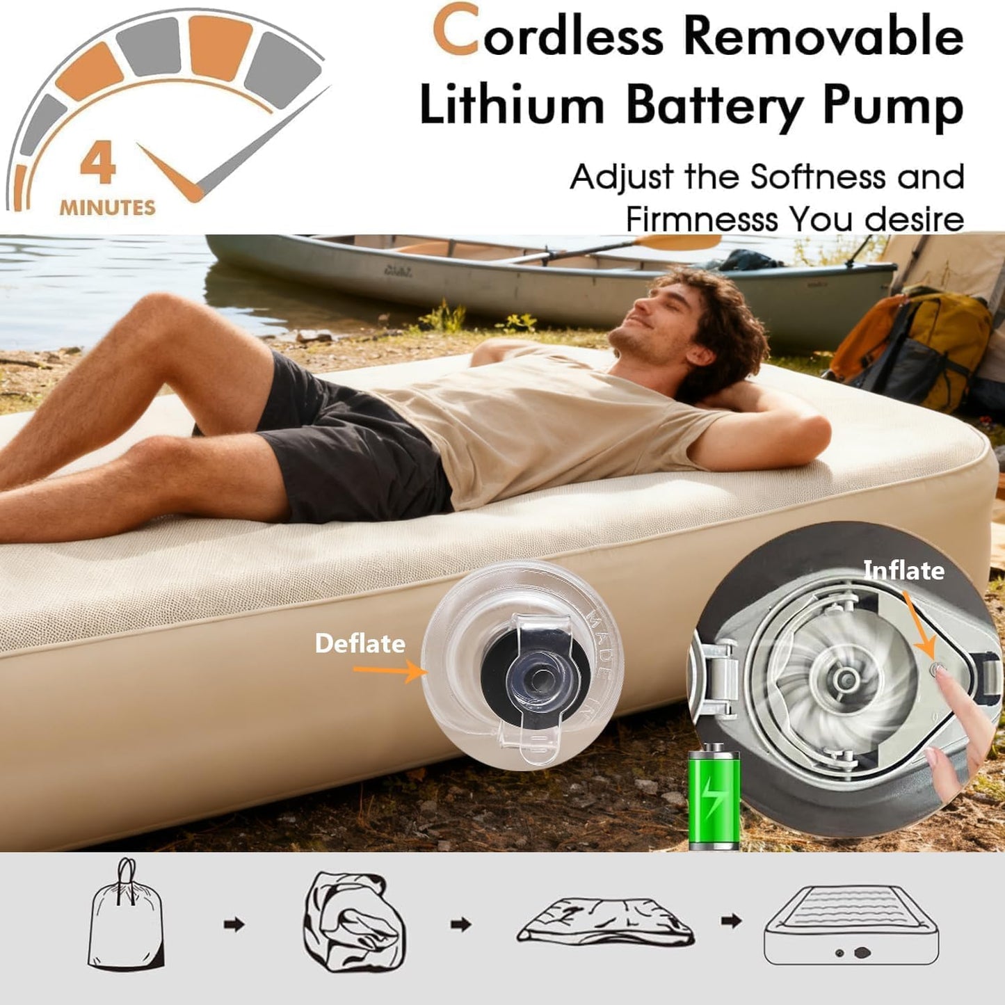 RGA Air Mattress, Blowup Mattress with Built in Pump, 13.78" Height Double Sleeping Pad Camping, Fast & Easy Inflation/Deflation Inflables Air Bed Guest Bed Ideal for Travel, Outdoor, Home