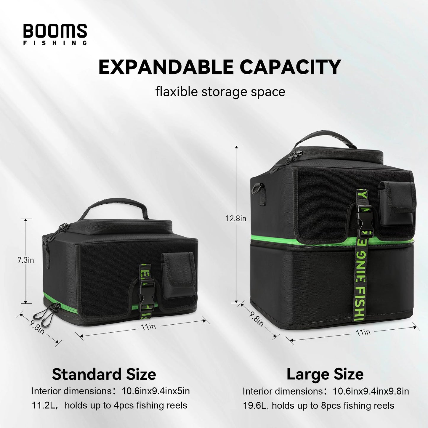 Booms Fishing Expandable Reel Bag - Double Layer Hidden Storage Case for 8 Reels - Protective Compartment, DIY Space for Tackle and Equipment - RC4 Cover
