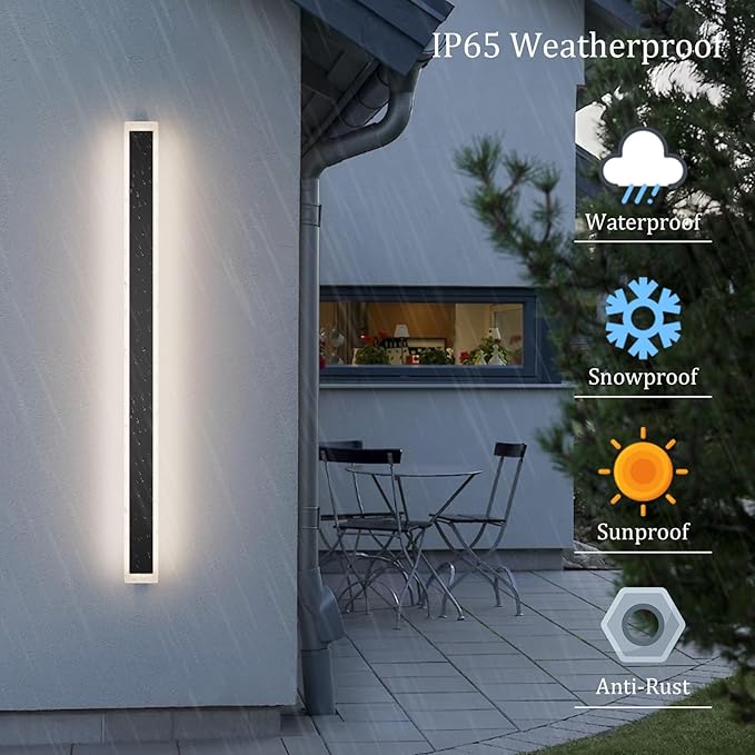 2 Pack 47.2in 4000K Long Outdoor Light IP65 Waterproof Outdoor Sconces Wall Lighting Modern LED Exterior Wall Sconces for Porch House