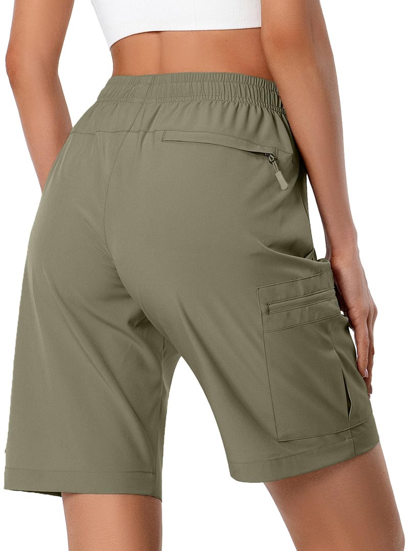 Hugut Women's Lightweight Hiking Cargo Shorts Quick Dry Athletic Shorts for Camping Travel Golf with Zipper Pockets Water Resistant Slate Green
