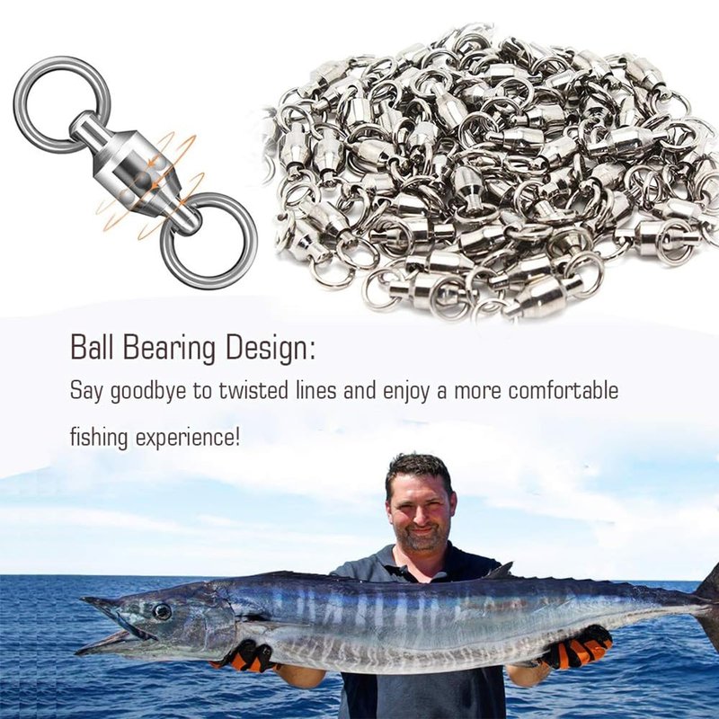 AMYSPORTS Ball Bearing Swivels Connector High Strength Stainless Steel Solid Welded Rings Barrel Swivels Saltwater Freshwater Fishing 50pcs 45lbs