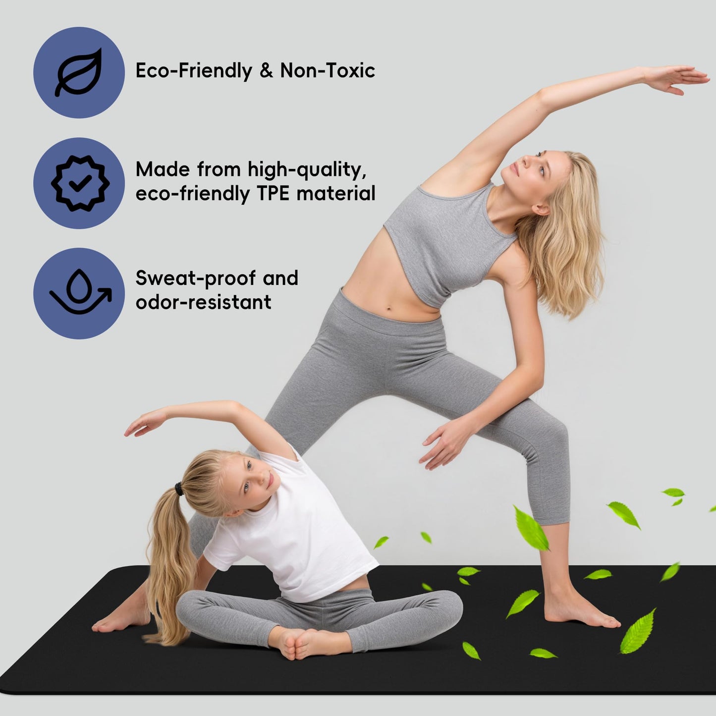 Wimwum Extra Wide Yoga Mat 72" x 32", 6mm Non Slip TPE Exercise Mat with Carrying Strap, Large Workout Mat for Yoga, Pilates, Stretching, HIIT & Home Gym, black